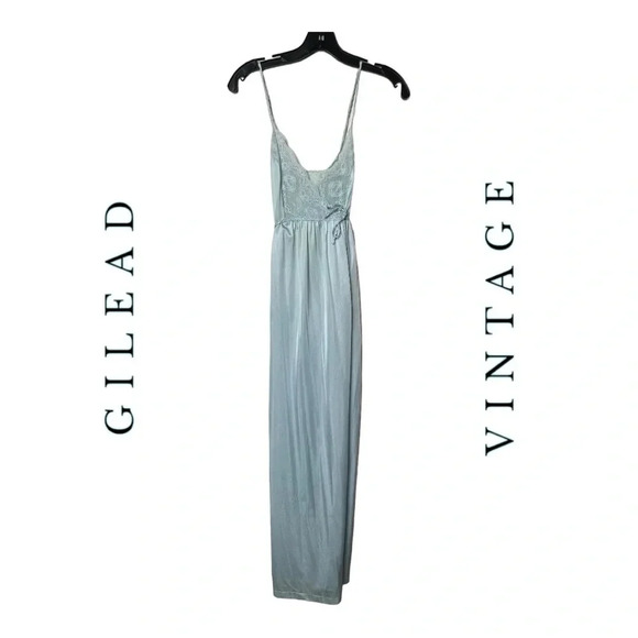 1546. VINTAGE‎ 1970’s GILEAD LACE SPAGHETTI STRAP LINGERIE NIGHTGOWN BABY BLUE - Picture 1 of 7